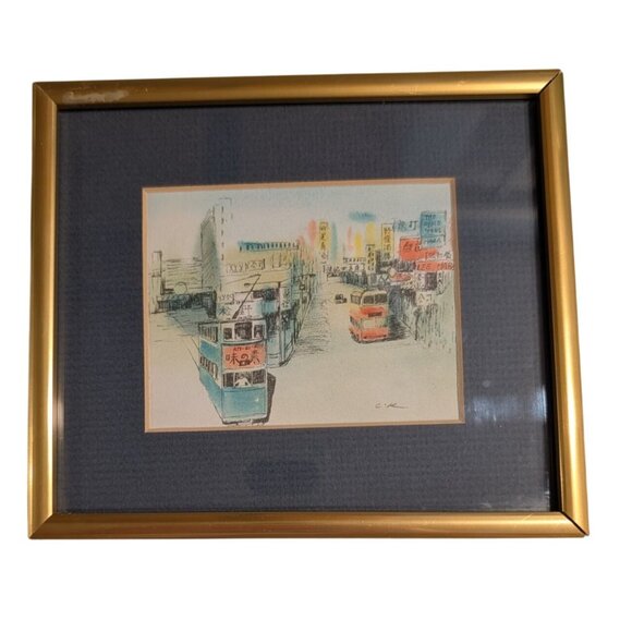 Framed Cityscape Art Watercolor Gold Frame - Picture 6 of 16